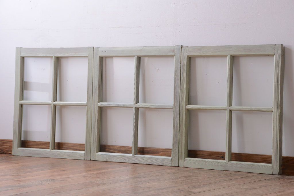 アンティークペイント　爽やかなガラス戸3枚セット(窓)