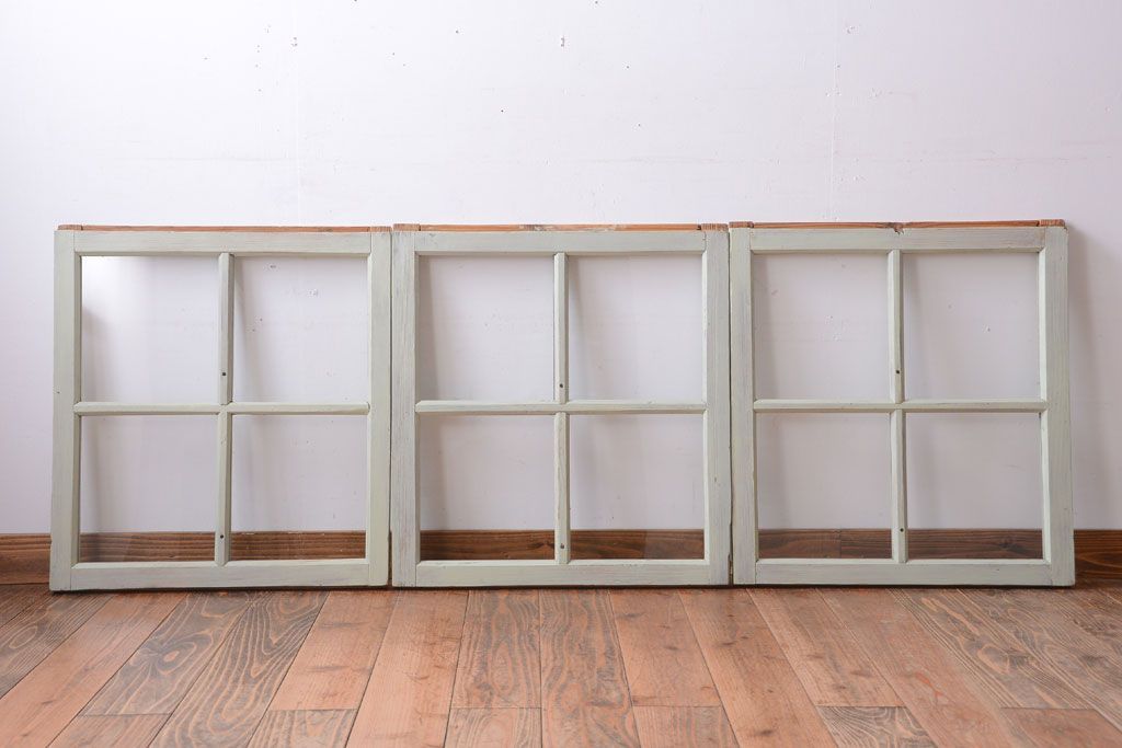 アンティークペイント　爽やかなガラス戸3枚セット(窓)