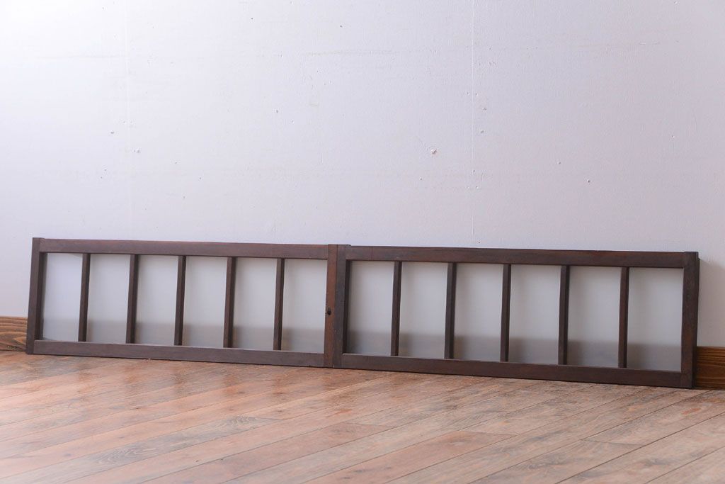 和製アンティーク　すりガラス使用!古い横長ガラス戸2枚セット(窓)