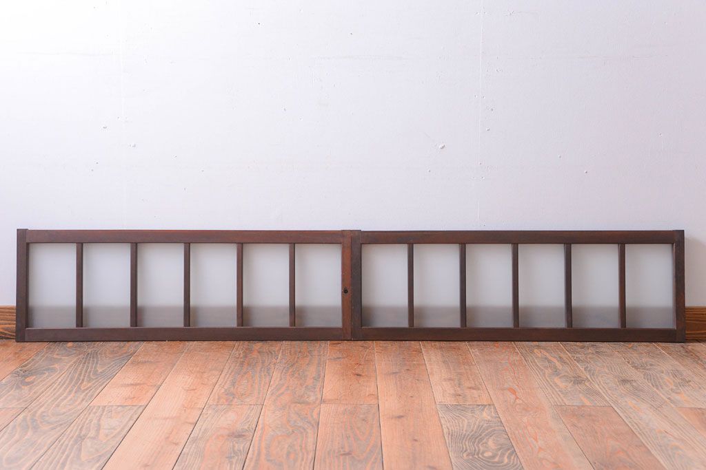 和製アンティーク　すりガラス使用!古い横長ガラス戸2枚セット(窓)