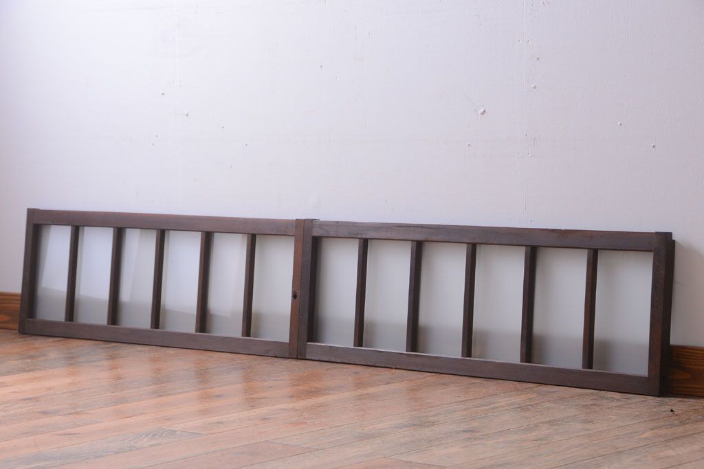 和製アンティーク　すりガラス使用!古い横長ガラス戸2枚セット(窓)