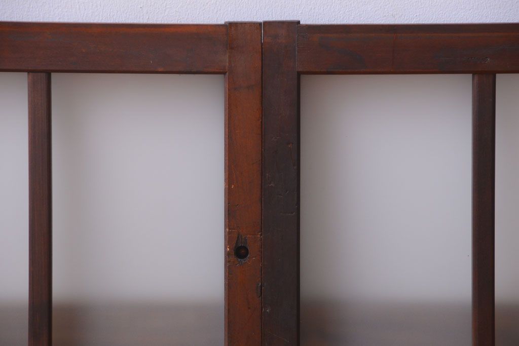 和製アンティーク　すりガラス使用!古い横長ガラス戸2枚セット(窓)