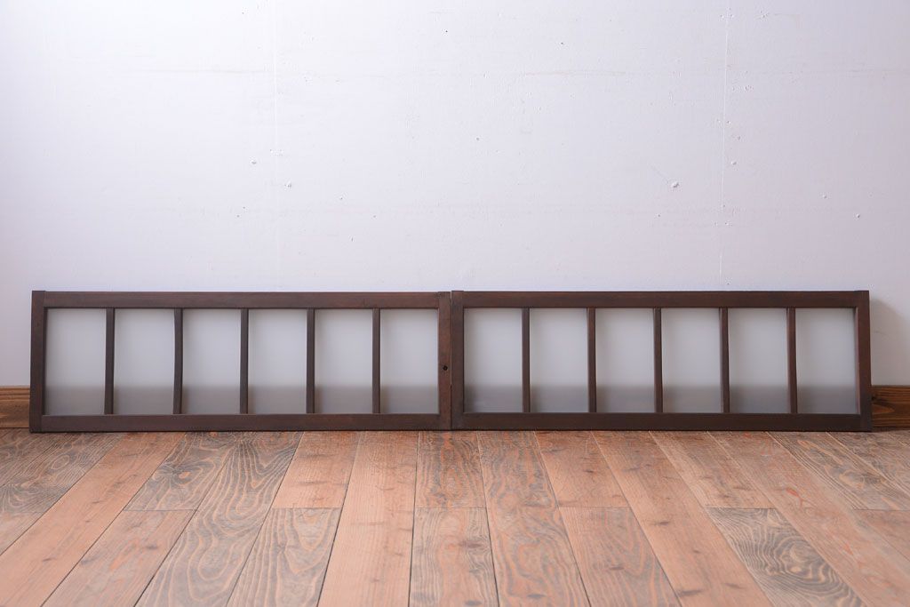 和製アンティーク　すりガラス使用!古い横長ガラス戸2枚セット(窓)(2)