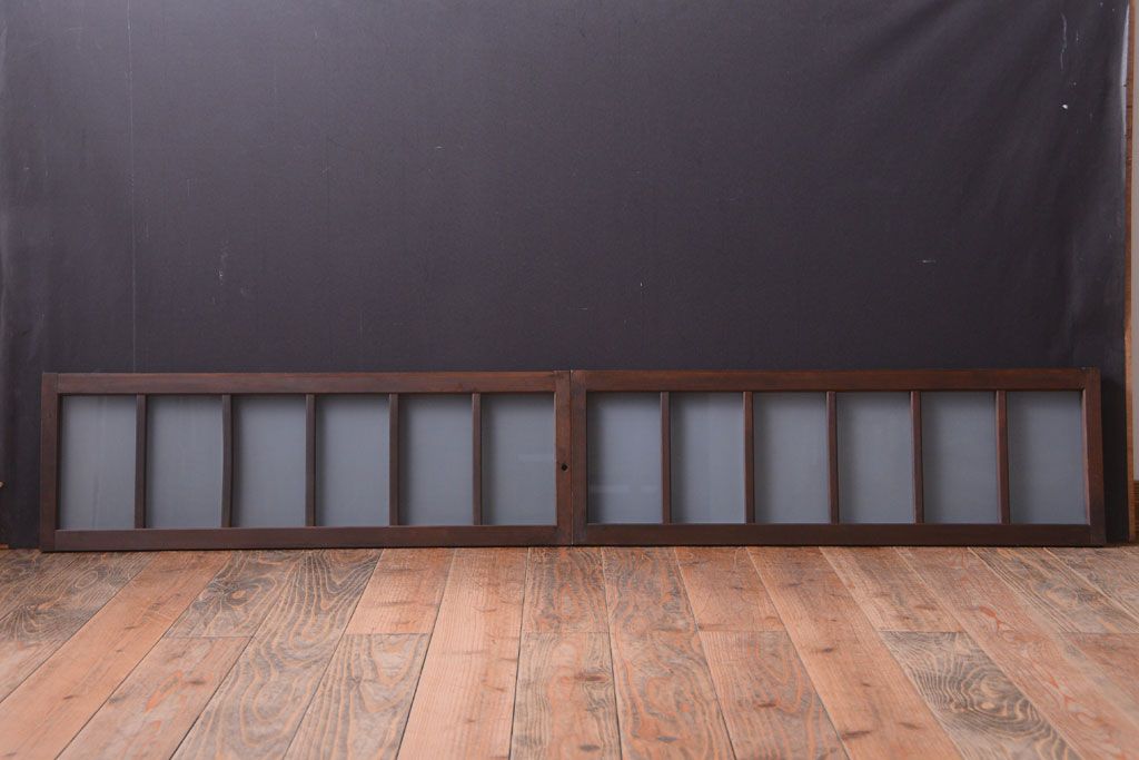 和製アンティーク　すりガラス使用!古い横長ガラス戸2枚セット(窓)(2)