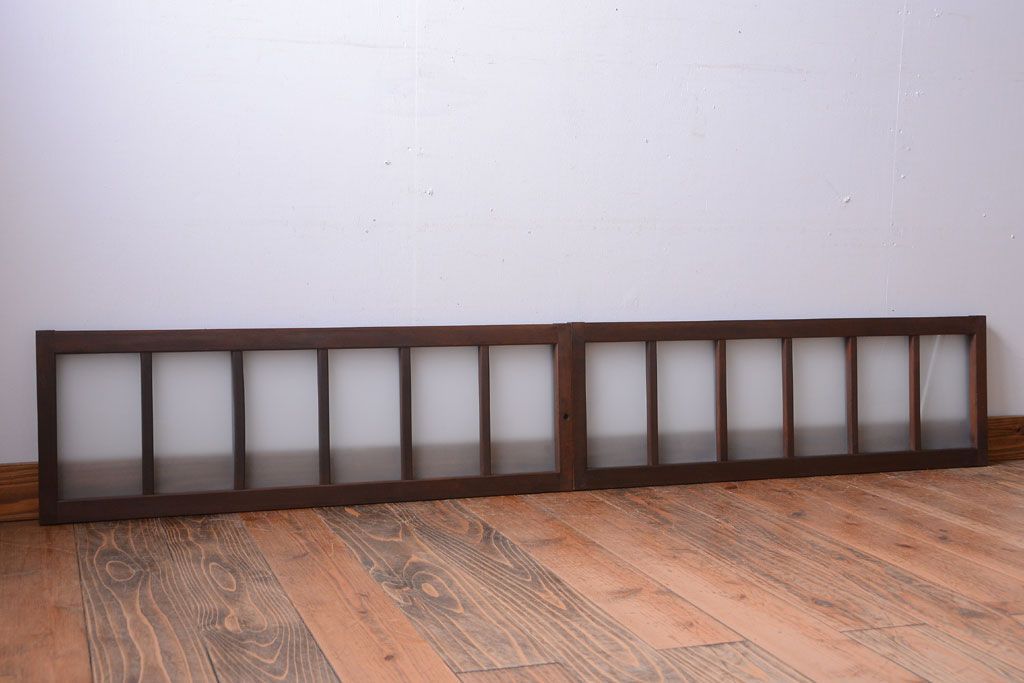 和製アンティーク　すりガラス使用!古い横長ガラス戸2枚セット(窓)(2)