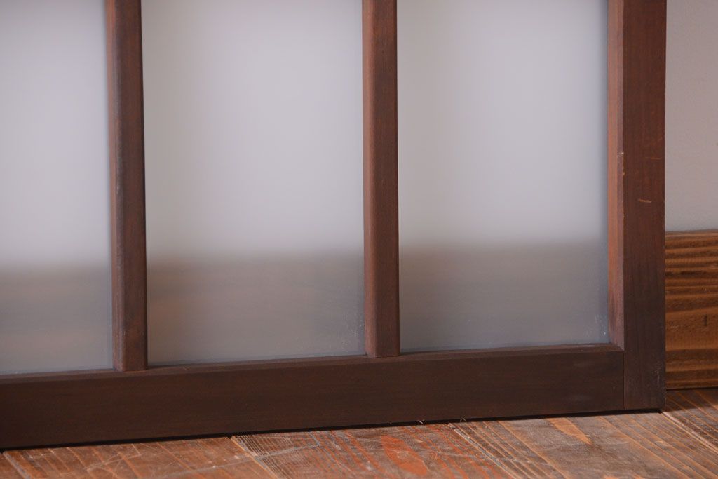 和製アンティーク　すりガラス使用!古い横長ガラス戸2枚セット(窓)(2)