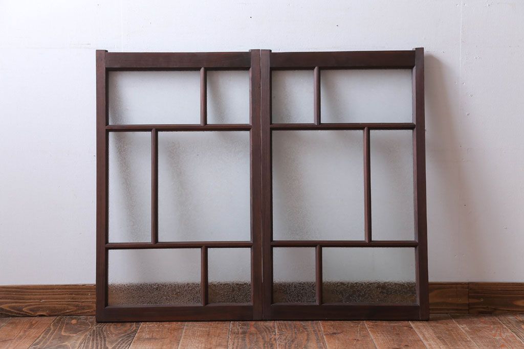 和製アンティーク　結霜ガラス入り!モダンなガラス戸2枚セット(窓)