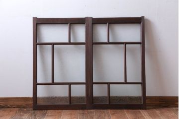 和製アンティーク　結霜ガラス入り!モダンなガラス戸2枚セット(窓)