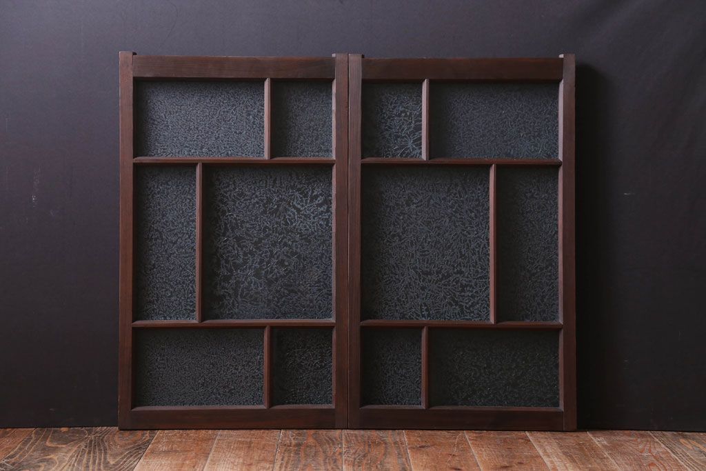 和製アンティーク　結霜ガラス入り!モダンなガラス戸2枚セット(窓)