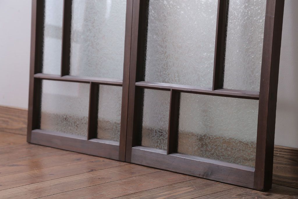 和製アンティーク　結霜ガラス入り!モダンなガラス戸2枚セット(窓)