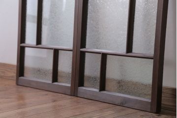 和製アンティーク　結霜ガラス入り!モダンなガラス戸2枚セット(窓)