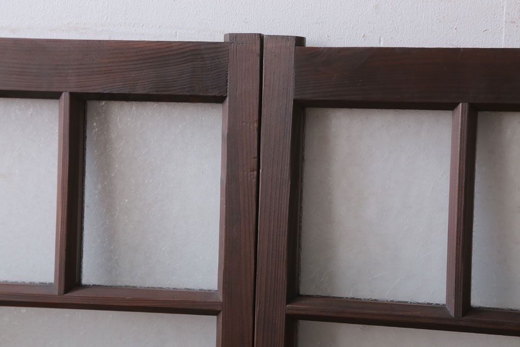 和製アンティーク　結霜ガラス入り!モダンなガラス戸2枚セット(窓)