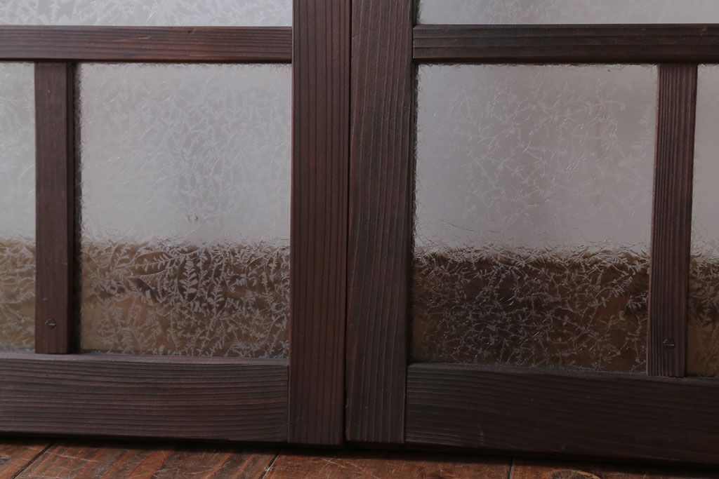 和製アンティーク　結霜ガラス入り!モダンなガラス戸2枚セット(窓)