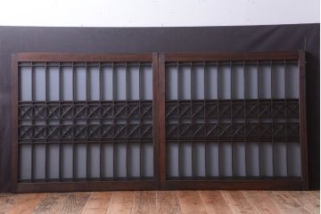和製アンティーク　組子が上品な古い木のガラス戸2枚セット(窓)