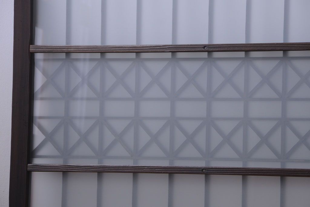 和製アンティーク　組子が上品な古い木のガラス戸2枚セット(窓)