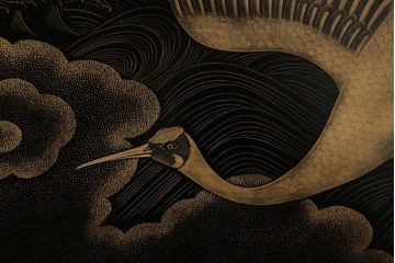 アンティーク雑貨　高級品　輪島塗沈金作家川端光峰作　鶴沈金蒔絵衝立(定価約200万円)