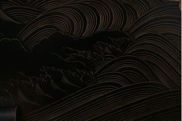 アンティーク雑貨　高級品　輪島塗沈金作家川端光峰作　鶴沈金蒔絵衝立(定価約200万円)