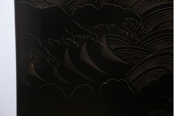 アンティーク雑貨　高級品　輪島塗沈金作家川端光峰作　鶴沈金蒔絵衝立(定価約200万円)