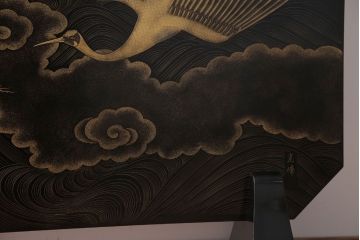 アンティーク雑貨　高級品　輪島塗沈金作家川端光峰作　鶴沈金蒔絵衝立(定価約200万円)