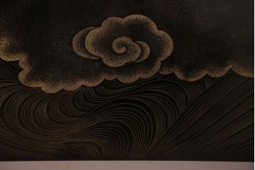 アンティーク雑貨　高級品　輪島塗沈金作家川端光峰作　鶴沈金蒔絵衝立(定価約200万円)