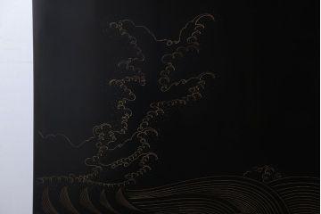 アンティーク雑貨　高級品　輪島塗沈金作家川端光峰作　鶴沈金蒔絵衝立(定価約200万円)