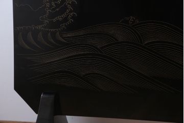 アンティーク雑貨　高級品　輪島塗沈金作家川端光峰作　鶴沈金蒔絵衝立(定価約200万円)