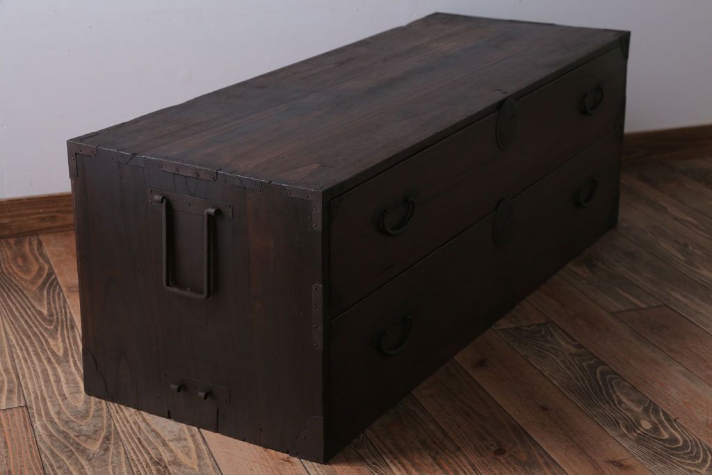 アンティーク家具　古民具・骨董　シンプルなアンティーク時代箪笥テレビボード(ローボード)(1)