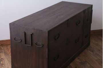 アンティーク家具　古民具・骨董　シンプルなアンティーク時代箪笥テレビボード(ローボード)(2)