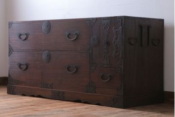 アンティーク家具　古民具・骨董　シンプルなアンティーク時代箪笥テレビボード(ローボード)(2)