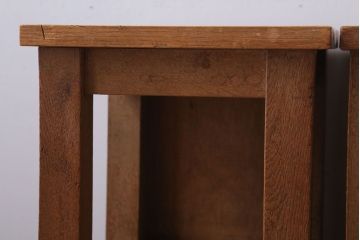 レトロ家具　昭和レトロ　古い学校の木製アンティーク角スツール2脚セット(1)
