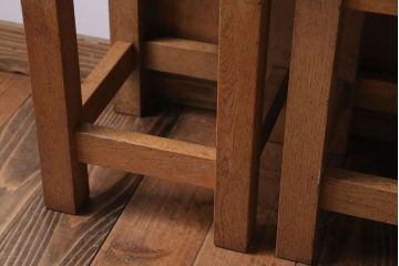 レトロ家具　昭和レトロ　古い学校の木製アンティーク角スツール2脚セット(1)