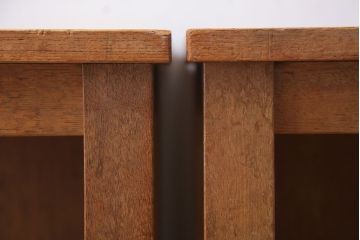 レトロ家具　昭和レトロ　古い学校の木製アンティーク角スツール2脚セット(2)