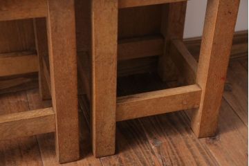 レトロ家具　昭和レトロ　古い学校の木製アンティーク角スツール2脚セット(2)