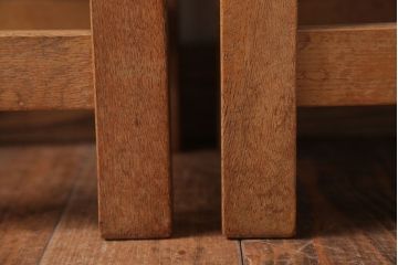 レトロ家具　昭和レトロ　古い学校の木製アンティーク角スツール2脚セット(2)