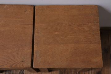 レトロ家具　昭和レトロ　古い学校の木製アンティーク角スツール2脚セット(3)