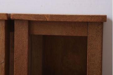 レトロ家具　昭和レトロ　古い学校の木製アンティーク角スツール2脚セット(3)