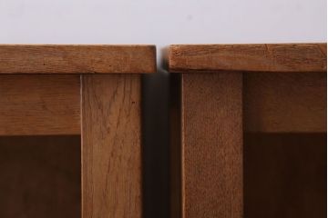 レトロ家具　昭和レトロ　古い学校の木製アンティーク角スツール2脚セット(3)