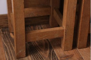 レトロ家具　昭和レトロ　古い学校の木製アンティーク角スツール2脚セット(3)