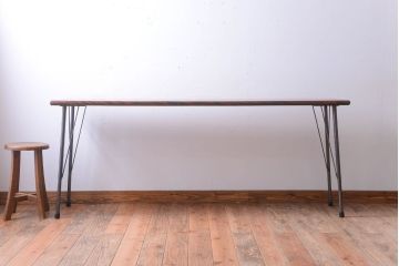 アンティーク家具　アンティーク　天板桜材一枚板!横長鉄脚テーブル