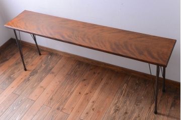 アンティーク家具　アンティーク　天板桜材一枚板!横長鉄脚テーブル