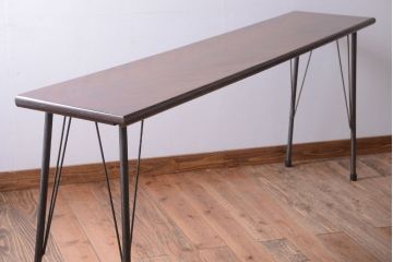 アンティーク家具　アンティーク　天板桜材一枚板!横長鉄脚テーブル