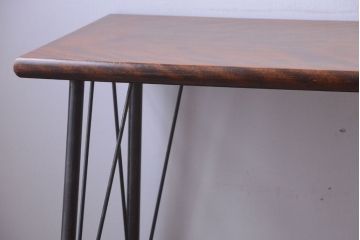 アンティーク家具　アンティーク　天板桜材一枚板!横長鉄脚テーブル
