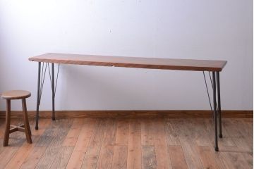 アンティーク家具　アンティーク　天板桜材一枚板!横長鉄脚テーブル
