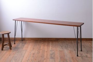 アンティーク家具　アンティーク　天板一枚板!横長鉄脚テーブル(1)