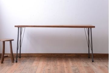 アンティーク家具　アンティーク　天板一枚板!横長鉄脚テーブル(2)