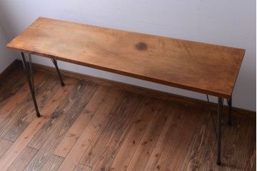 アンティーク家具　アンティーク　天板一枚板!横長鉄脚テーブル(2)