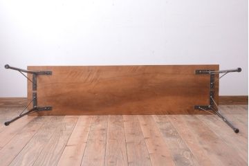 アンティーク家具　アンティーク　天板一枚板!横長鉄脚テーブル(2)