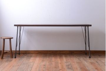 アンティーク家具　アンティーク　天板一枚板!横長鉄脚テーブル(3)