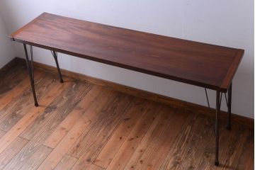 アンティーク家具　アンティーク　天板一枚板!横長鉄脚テーブル(3)