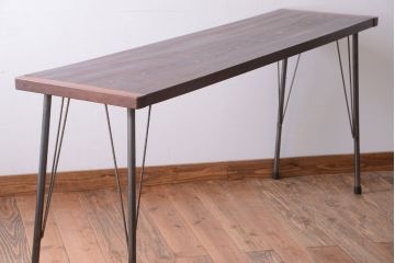 アンティーク家具　アンティーク　天板一枚板!横長鉄脚テーブル(3)